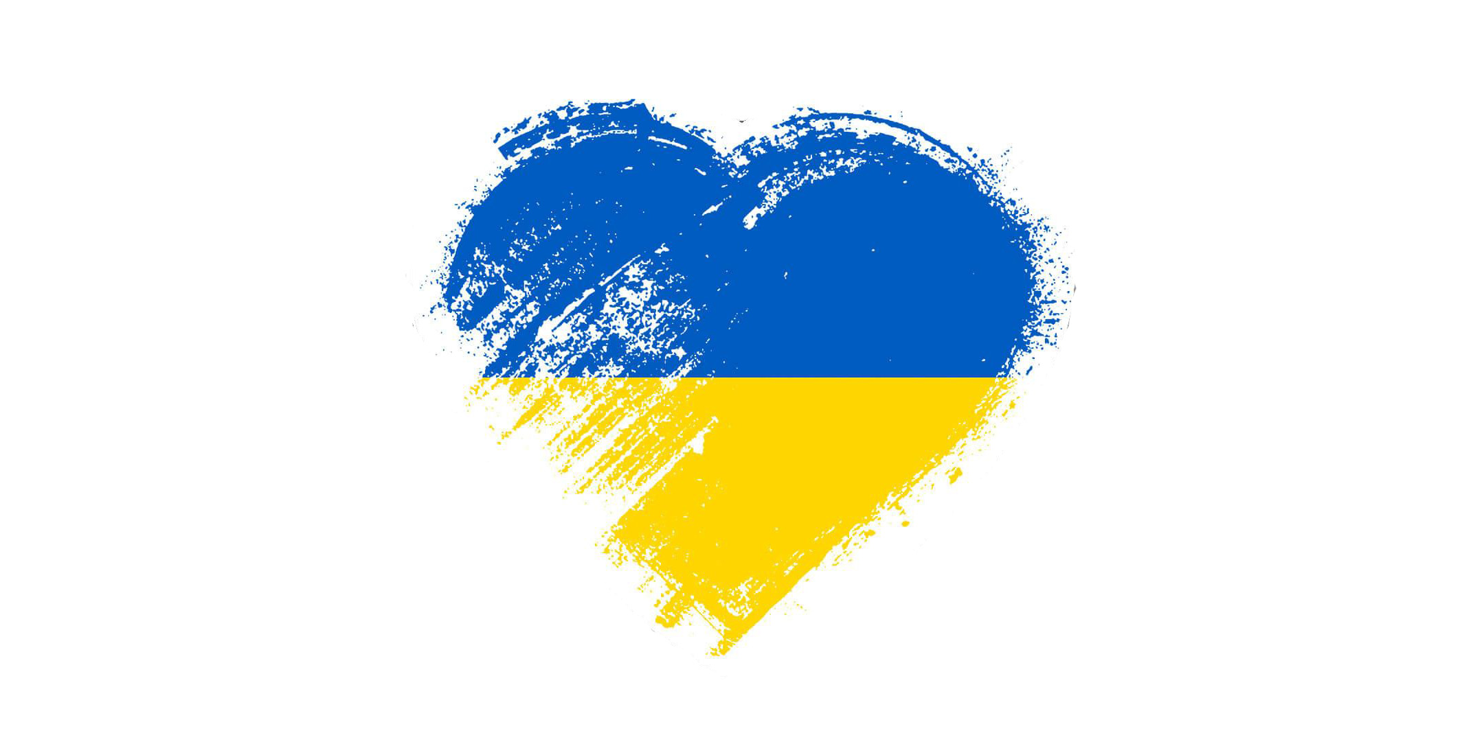 Heart in the colors of the Ukrainian flag, with blue on the top half and yellow on the bottom half, on a white background